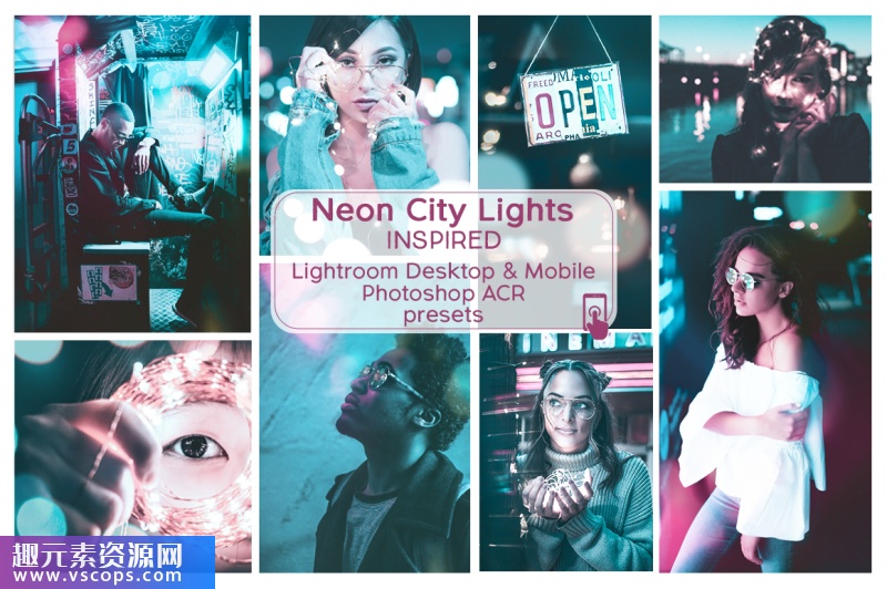 霓虹灯-Lightroom桌面和手机版移动预设和Photoshop滤镜ACR +散景叠加插图