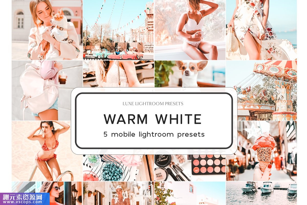 7个暖白色手版移动Lightroom预设可创建梦幻般的明亮和温和的照明插图