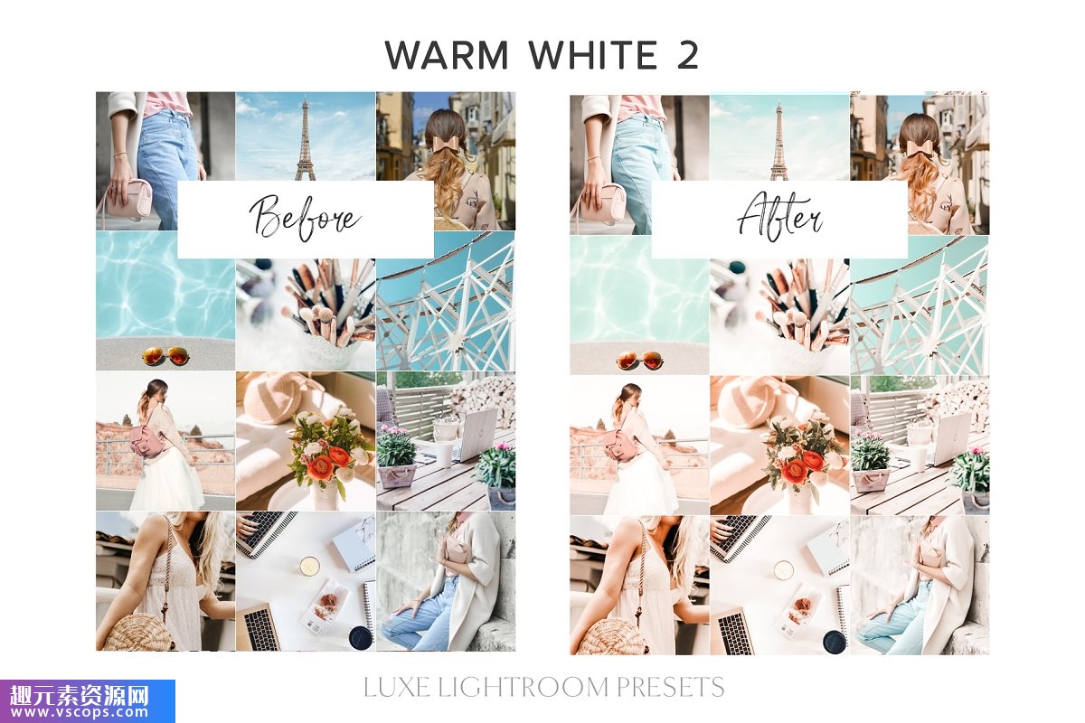 7个暖白色手版移动Lightroom预设可创建梦幻般的明亮和温和的照明插图2