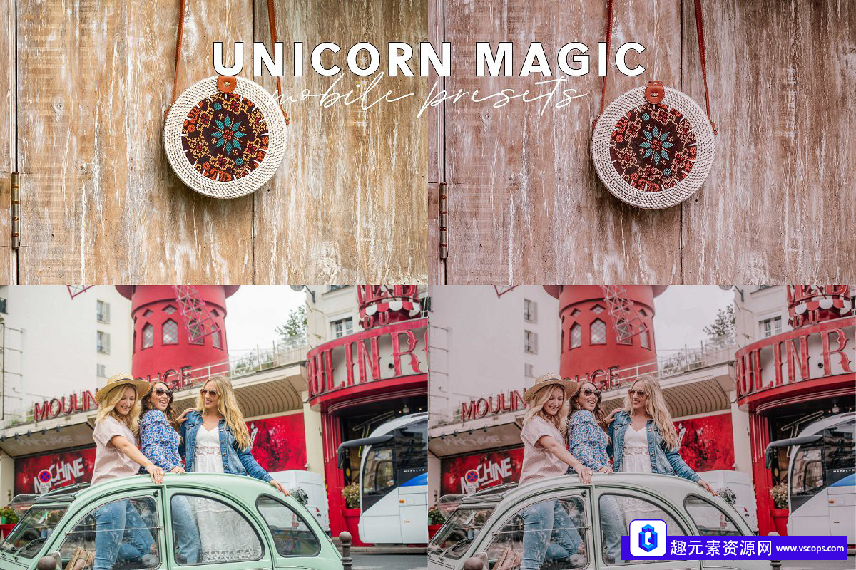 梦幻粉红色调INS人像LR预设+APP滤镜 Unicorn Magic Mobile Presets插图2