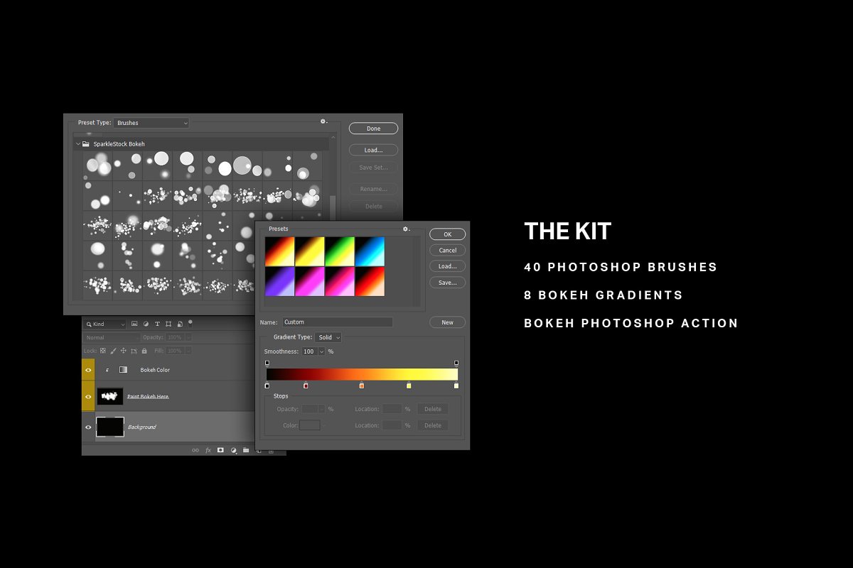 Bokeh Photoshop笔刷渐变动作适用于Photoshop的散景套件插图1