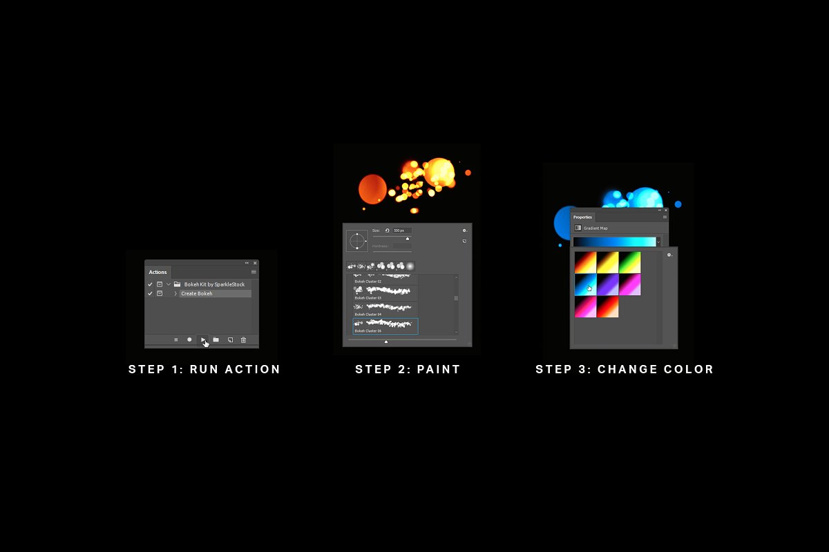 Bokeh Photoshop笔刷渐变动作适用于Photoshop的散景套件插图2